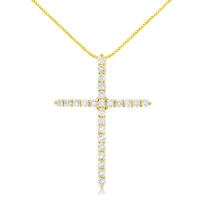 10k Yellow Gold 2.0 Cttw Round Brilliant Cut Diamond Cross Pendant Necklace with Box Chain (j-k Color I2-i3 Clarity)