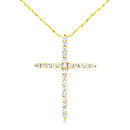 10k Yellow Gold 2.0 Cttw Round Brilliant Cut Diamond Cross Pendant Necklace with Box Chain (j-k Color I2-i3 Clarity)