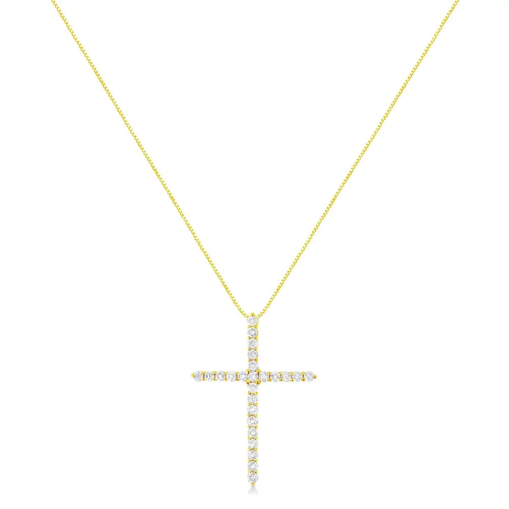 10k Yellow Gold 2.0 Cttw Round Brilliant Cut Diamond Cross Pendant Necklace with Box Chain (j-k Color I2-i3 Clarity)