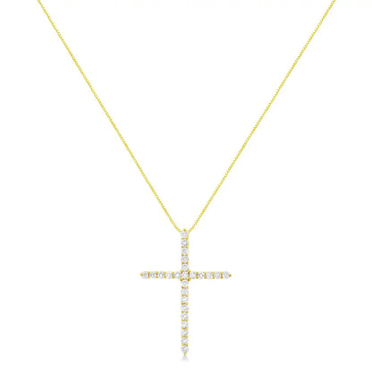 10k Yellow Gold 2.0 Cttw Round Brilliant Cut Diamond Cross Pendant Necklace with Box Chain (j-k Color I2-i3 Clarity)