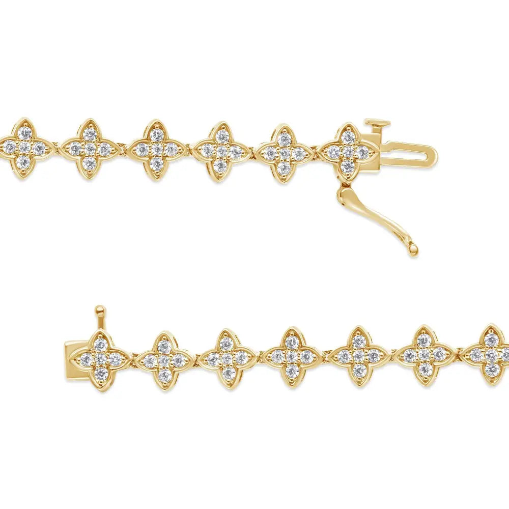 10k Yellow Gold 2.0 Cttw Round-cut Diamond 4 Leaf Clover Link Bracelet (j-k Color I1-i2 Clarity) - Size 7.25’’