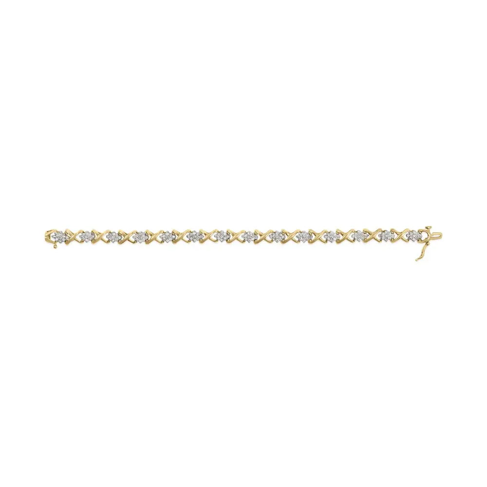 10k Yellow Gold 2.00 Cttw Diamond Cluster and Alternating ?X’ Link Bracelet (i-j Color I3 Clarity) - 7’’ - Fine