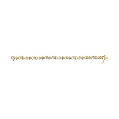 10k Yellow Gold 2.00 Cttw Diamond Cluster and Alternating ?X’ Link Bracelet (i-j Color I3 Clarity) - 7’’ - Fine