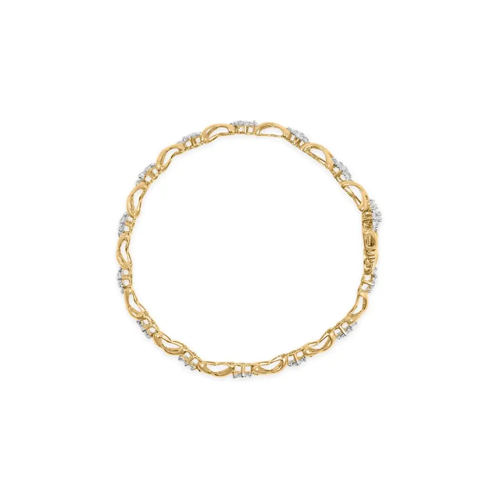 10k Yellow Gold 2.00 Cttw Diamond Cluster and Alternating ?X’ Link Bracelet (i-j Color I3 Clarity) - 7’’ - Fine