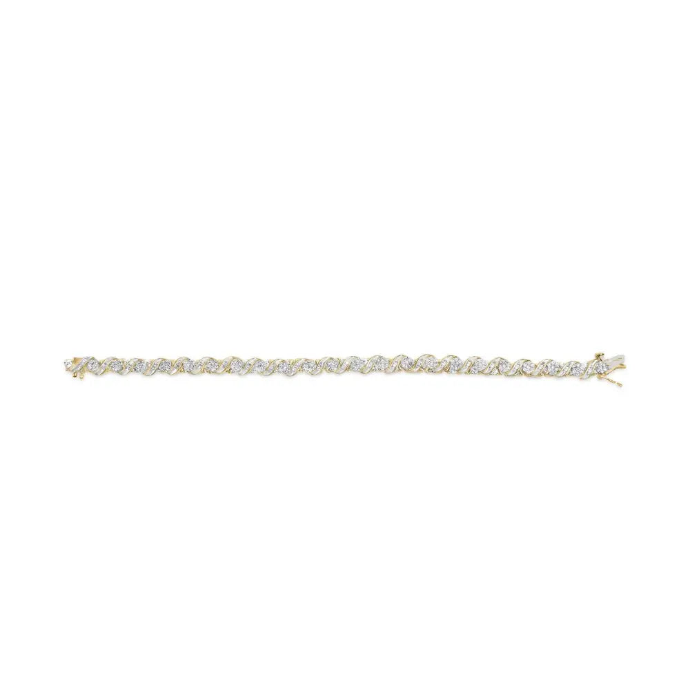 10k Yellow Gold 2.00 Cttw Round-cut and Baguette-cut Diamond Floral Design Swirl Link 7’’ Bracelet (i-j Color I1-i2