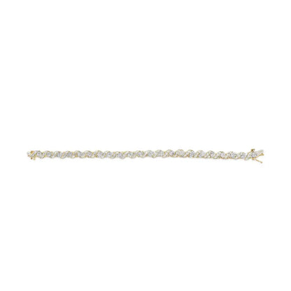 10k Yellow Gold 2.00 Cttw Round-cut and Baguette-cut Diamond Floral Design Swirl Link 7’’ Bracelet (i-j Color I1-i2