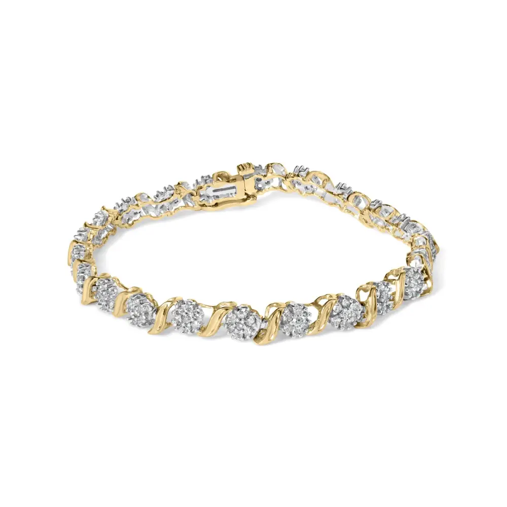 10k Yellow Gold 2.00 Cttw Round Cut Diamond ?S’ Cluster Bracelet (j-k Color I1-i2 Clarity) - 7 - Fine Jewelry us Direct