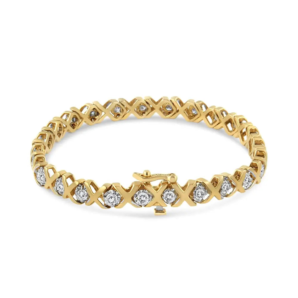 10k Yellow Gold 2.00 Cttw Round-cut Diamond ?X’ Link Tennis Bracelet (i-j Color I3 Clarity) - 7’’ - Fine Jewelry