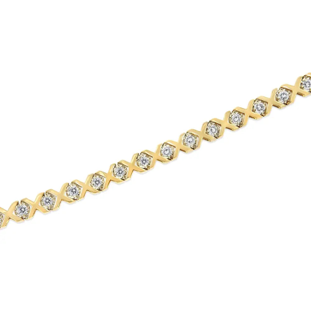 10k Yellow Gold 2.00 Cttw Round-cut Diamond ?X’ Link Tennis Bracelet (i-j Color I3 Clarity) - 7’’ - Fine Jewelry