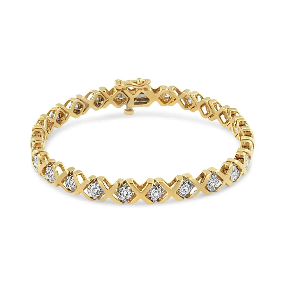 10k Yellow Gold 2.00 Cttw Round-cut Diamond ?X’ Link Tennis Bracelet (i-j Color I3 Clarity) - 7’’ - Fine Jewelry