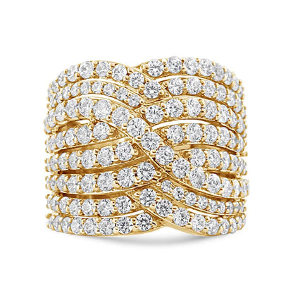 10k Yellow Gold 3.0 Cttw Diamond Eight-row Bypass Crossover Statement Band Ring (h-i Color I2-i3 Clarity) - Fine