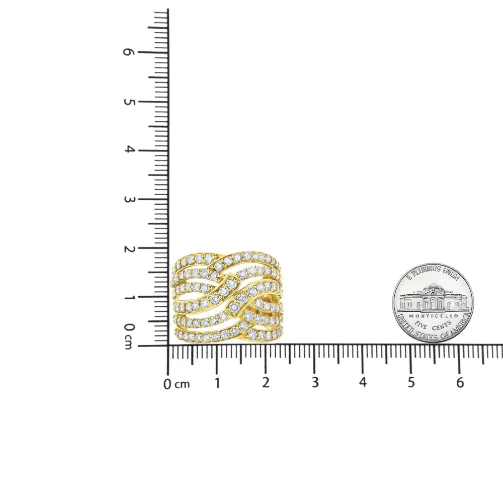 10k Yellow Gold 3.00 Cttw Diamond Multi Row Bypass Wave Cocktail Band Ring (j-k Color I1-i2 Clarity) - Fine Jewelry