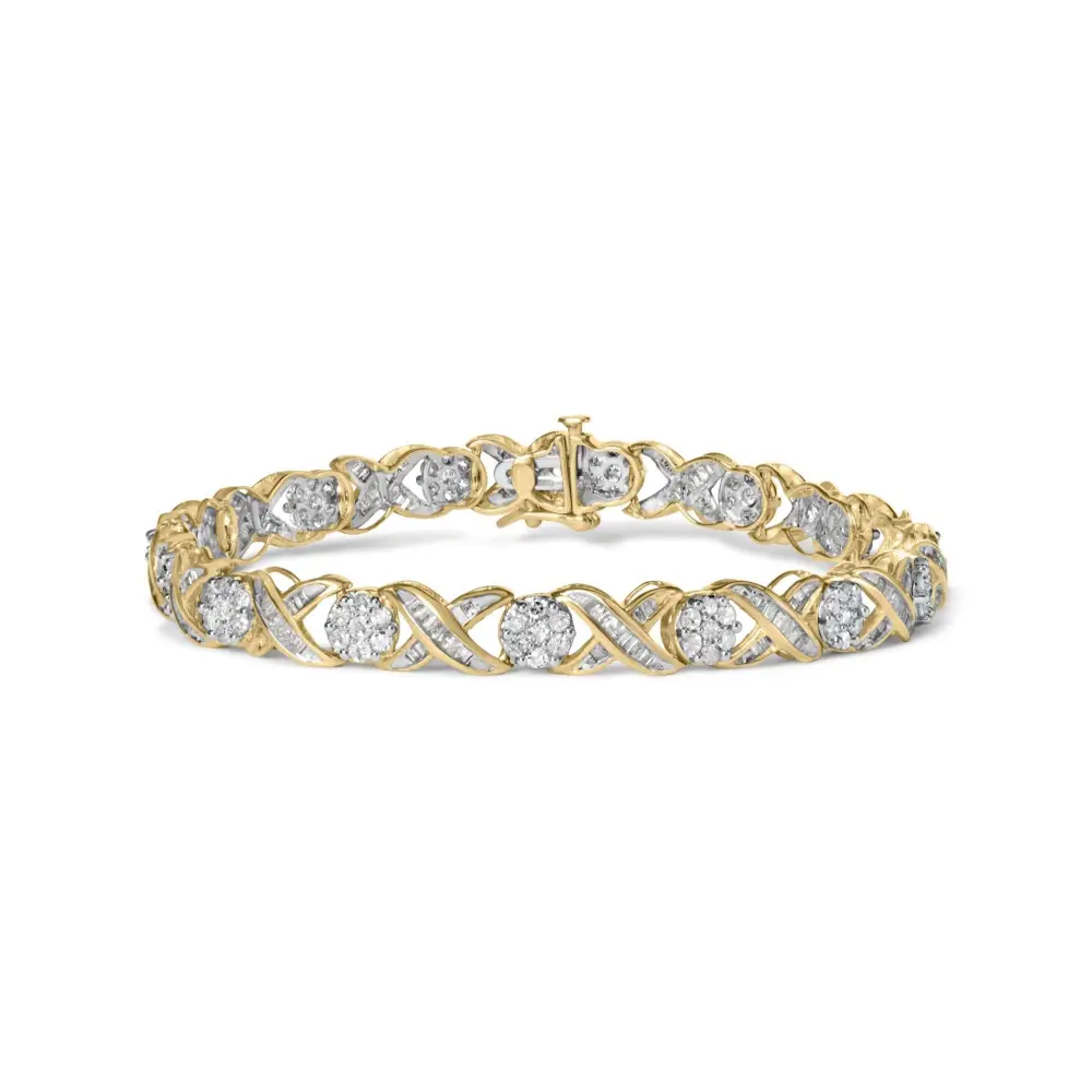 10k Yellow Gold 3.00 Cttw Round-cut and Baguette-cut Diamond ?Xoxo’ Floral Design 7.50’’ Bracelet (j-k Color