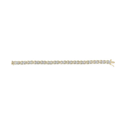 10k Yellow Gold 3.00 Cttw Round-cut and Baguette-cut Diamond ?Xoxo’ Floral Design 7.50’’ Bracelet (j-k Color