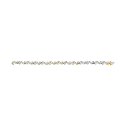 10k Yellow Gold 3.00 Cttw Round-cut and Baguette-cut Floral Link 7.25’’ Bracelet (i-j Color I1-i2 Clarity) - Fine