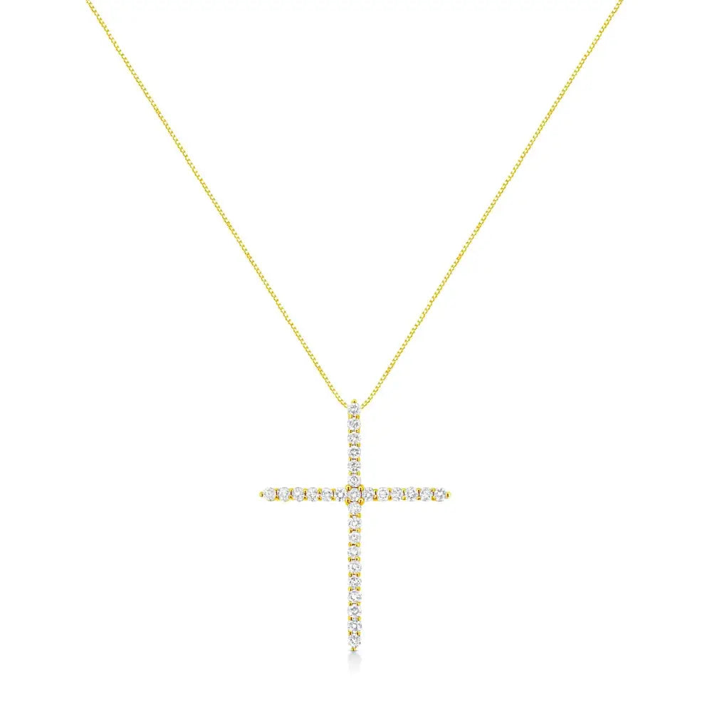 10k Yellow Gold 3.00 Cttw Round-cut Diamond Cross 18’’ Pendant Necklace (j-k Color I1-i2 Clarity) - Fine Jewelry