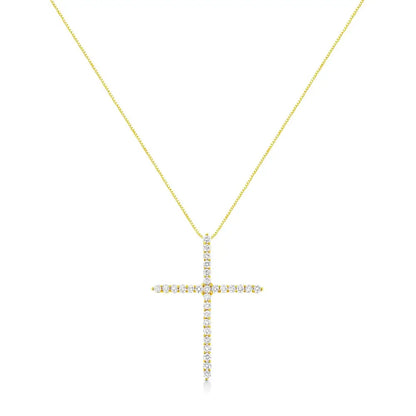 10k Yellow Gold 3.00 Cttw Round-cut Diamond Cross 18’’ Pendant Necklace (j-k Color I1-i2 Clarity) - Fine Jewelry