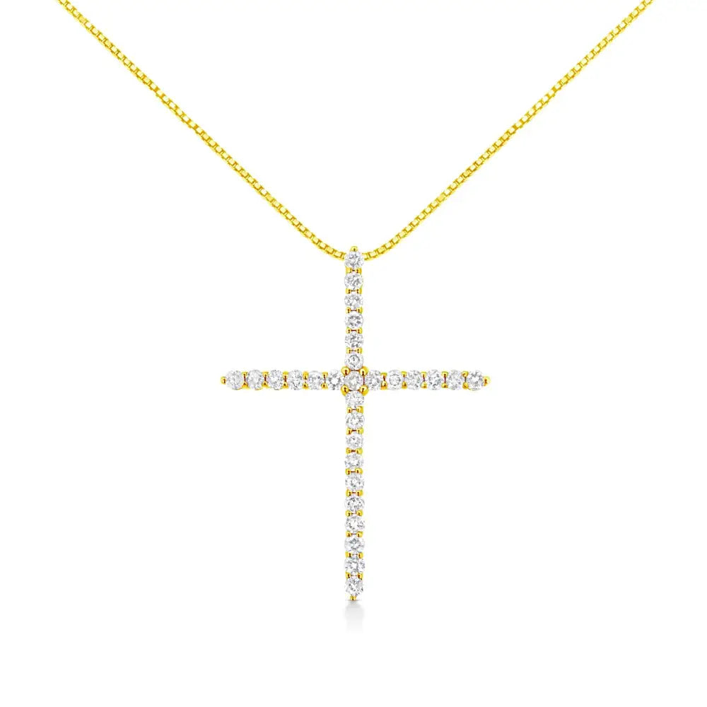 10k Yellow Gold 3.00 Cttw Round-cut Diamond Cross 18’’ Pendant Necklace (j-k Color I1-i2 Clarity) - Fine Jewelry