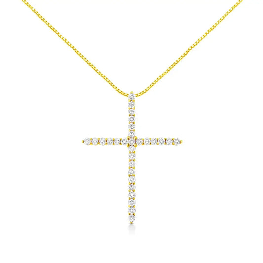 10k Yellow Gold 3.00 Cttw Round-cut Diamond Cross 18’’ Pendant Necklace (j-k Color I1-i2 Clarity) - Fine Jewelry