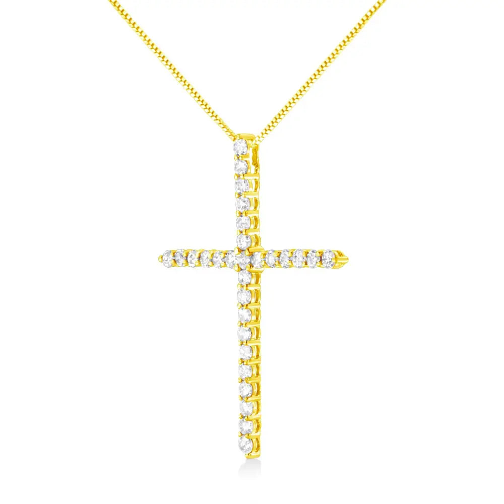 10k Yellow Gold 3.00 Cttw Round-cut Diamond Cross 18’’ Pendant Necklace (j-k Color I1-i2 Clarity) - Fine Jewelry