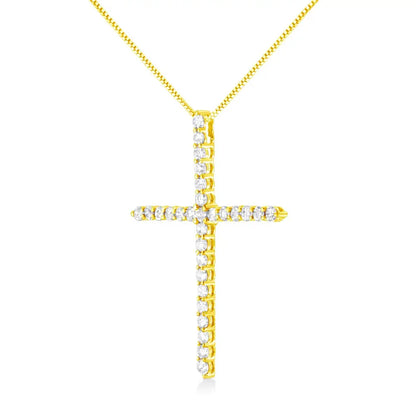 10k Yellow Gold 3.00 Cttw Round-cut Diamond Cross 18’’ Pendant Necklace (j-k Color I1-i2 Clarity) - Fine Jewelry