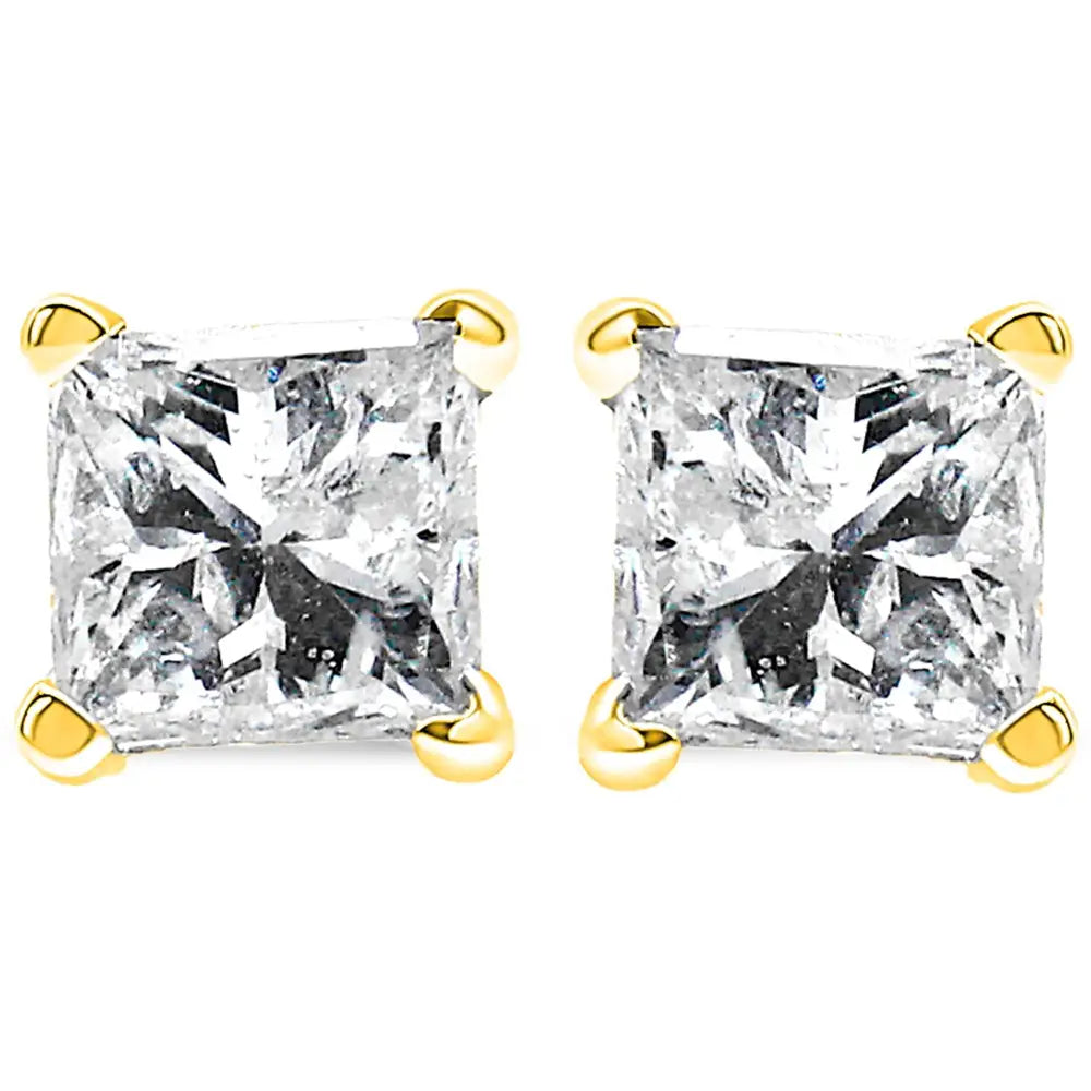 10k Yellow Gold 3/4 Cttw Princess-cut Square Near Colorless Diamond Classic 4-prong Solitaire Stud Earrings (j-k Color