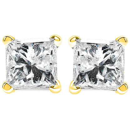 10k Yellow Gold 3/4 Cttw Princess-cut Square Near Colorless Diamond Classic 4-prong Solitaire Stud Earrings (j-k Color