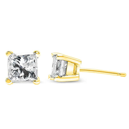 10k Yellow Gold 3/4 Cttw Princess-cut Square Near Colorless Diamond Classic 4-prong Solitaire Stud Earrings (j-k Color