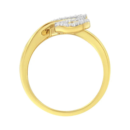 10k Yellow Gold 3/8 Cttw Round and Baguette-cut Diamond Leaf Cocktail Ring (i-j Color I1-i2 Clarity) - Fine Jewelry