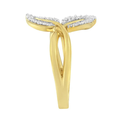 10k Yellow Gold 3/8 Cttw Round and Baguette-cut Diamond Leaf Cocktail Ring (i-j Color I1-i2 Clarity) - Fine Jewelry