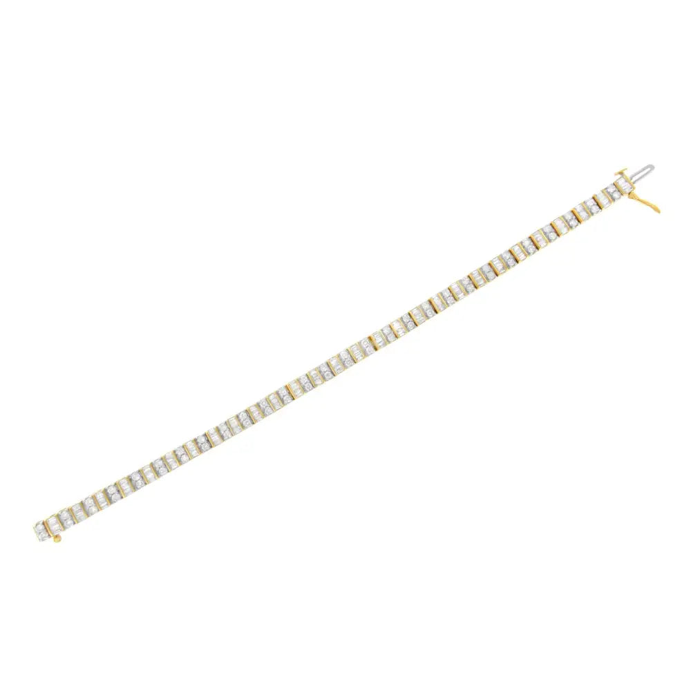 10k Yellow Gold 4.0 Cttw Alternating Baguette & Round Cut Diamond Bezel- Prong-set 7’’ Tennis Bracelet (g-h Color