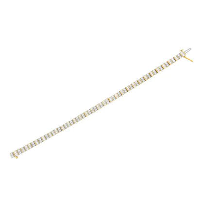 10k Yellow Gold 4.0 Cttw Alternating Baguette & Round Cut Diamond Bezel- Prong-set 7’’ Tennis Bracelet (g-h Color