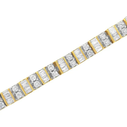 10k Yellow Gold 4.0 Cttw Alternating Baguette & Round Cut Diamond Bezel- Prong-set 7’’ Tennis Bracelet (g-h Color