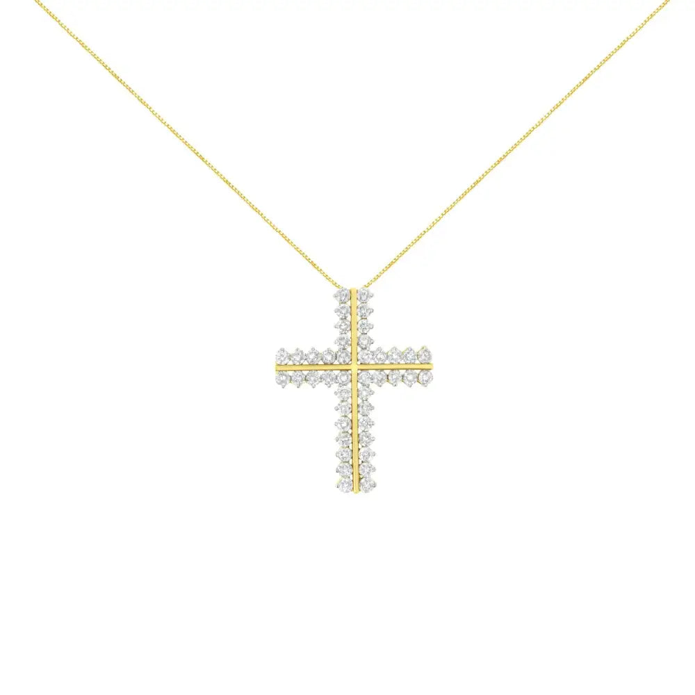 10k Yellow Gold 4.0 Cttw Diamond Two Row Cross 18’’ Pendant Necklace (j-k Clarity I1-i2 Color) - Fine Jewelry us Direct