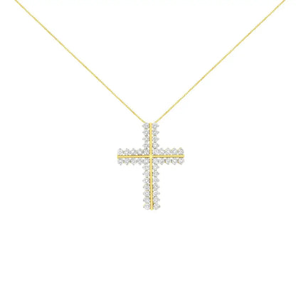 10k Yellow Gold 4.0 Cttw Diamond Two Row Cross 18’’ Pendant Necklace (j-k Clarity I1-i2 Color) - Fine Jewelry us Direct