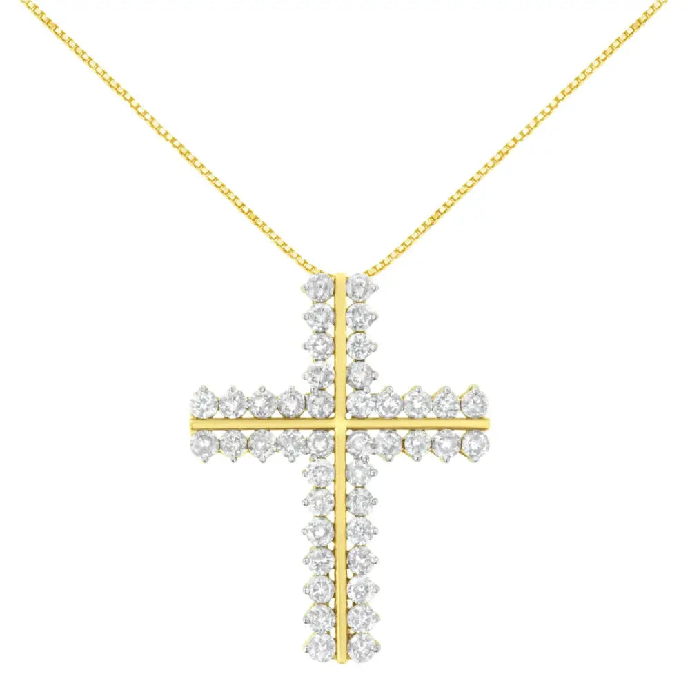 10k Yellow Gold 4.0 Cttw Diamond Two Row Cross 18’’ Pendant Necklace (j-k Clarity I1-i2 Color) - Fine Jewelry us Direct