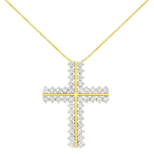 10k Yellow Gold 4.0 Cttw Diamond Two Row Cross 18’’ Pendant Necklace (j-k Clarity I1-i2 Color) - Fine Jewelry us Direct