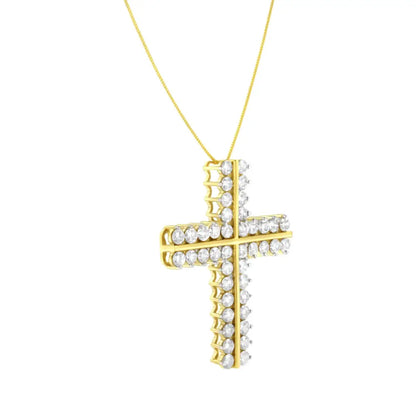 10k Yellow Gold 4.0 Cttw Diamond Two Row Cross 18’’ Pendant Necklace (j-k Clarity I1-i2 Color) - Fine Jewelry us Direct