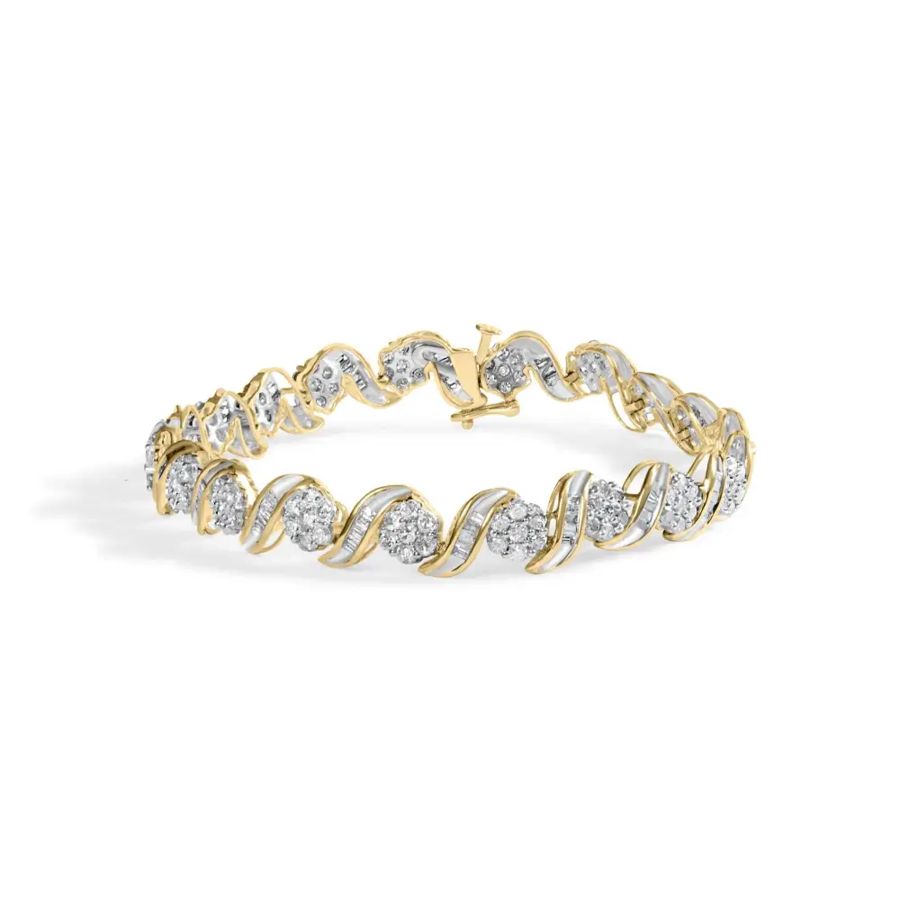 10k Yellow Gold 4.00 Cttw Diamond Floral Design Spiral Link 7.50’’ Bracelet (i-j Color I2-i3 Clarity) - Fine