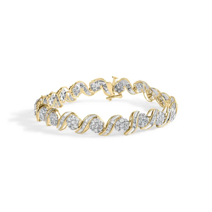 10k Yellow Gold 4.00 Cttw Diamond Floral Design Spiral Link 7.50’’ Bracelet (i-j Color I2-i3 Clarity) - Fine