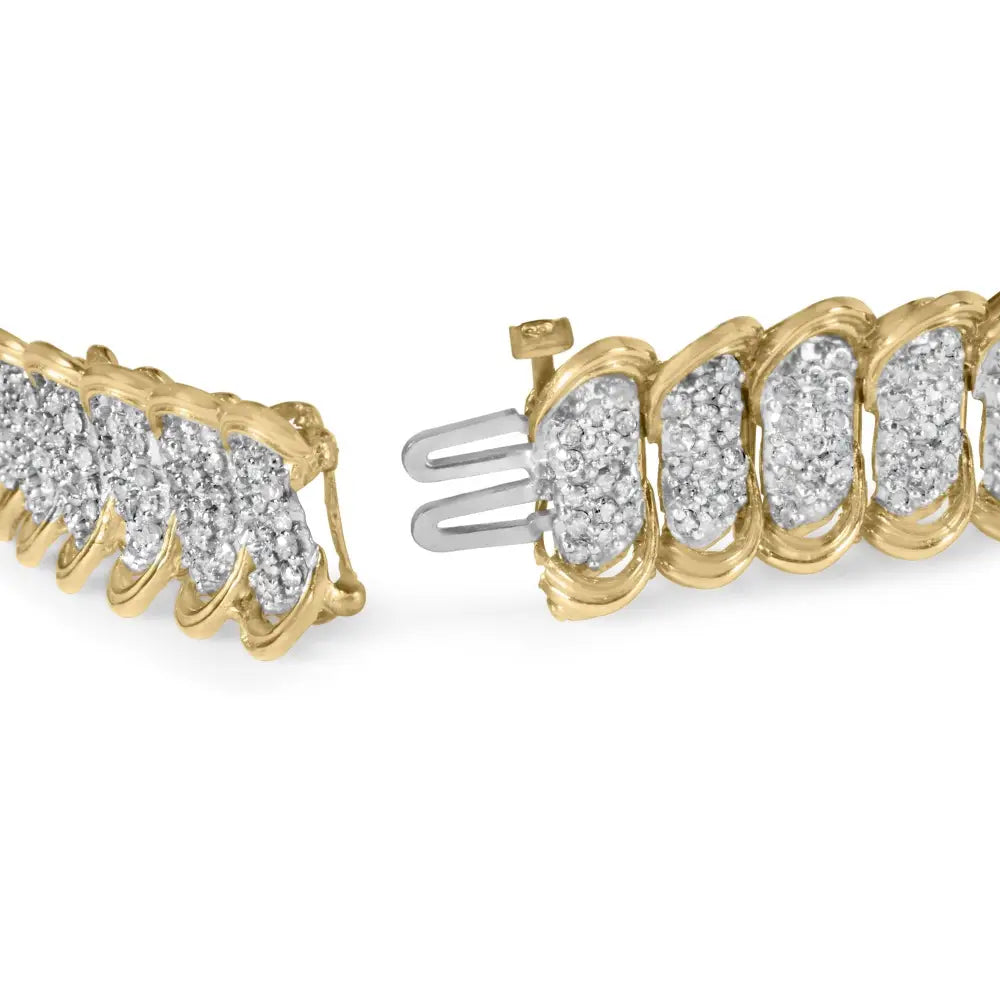 10k Yellow Gold 4.00 Cttw Pave Diamond Classic Link 7’’ Bracelet (i-j Color I2-i3 Clarity) - Fine Jewelry us Direct