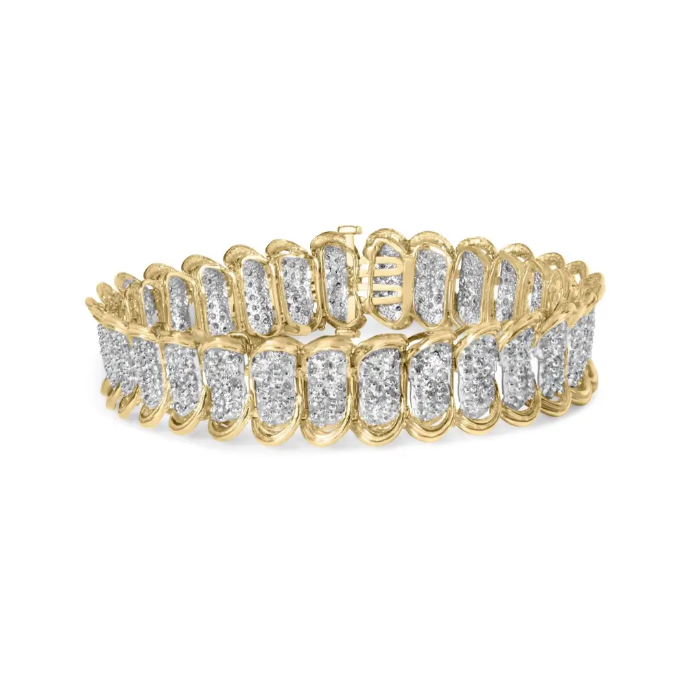 10k Yellow Gold 4.00 Cttw Pave Diamond Classic Link 7’’ Bracelet (i-j Color I2-i3 Clarity) - Fine Jewelry us Direct