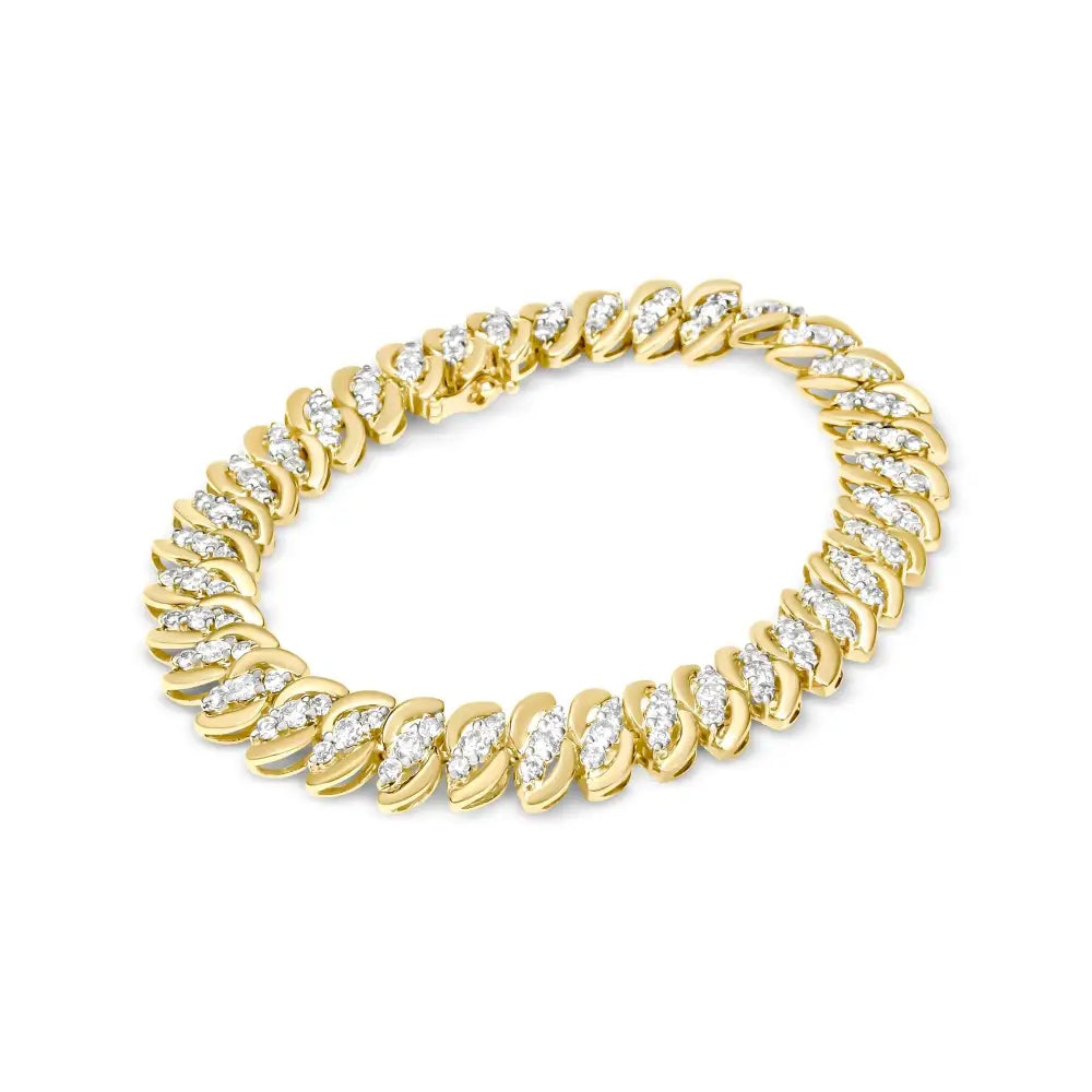 10k Yellow Gold 5.0 Cttw Diamond Double Row S-link Cuban Bracelet (j-k Color I2-i3 Clarity) - 7.25’’ Inches - Fine