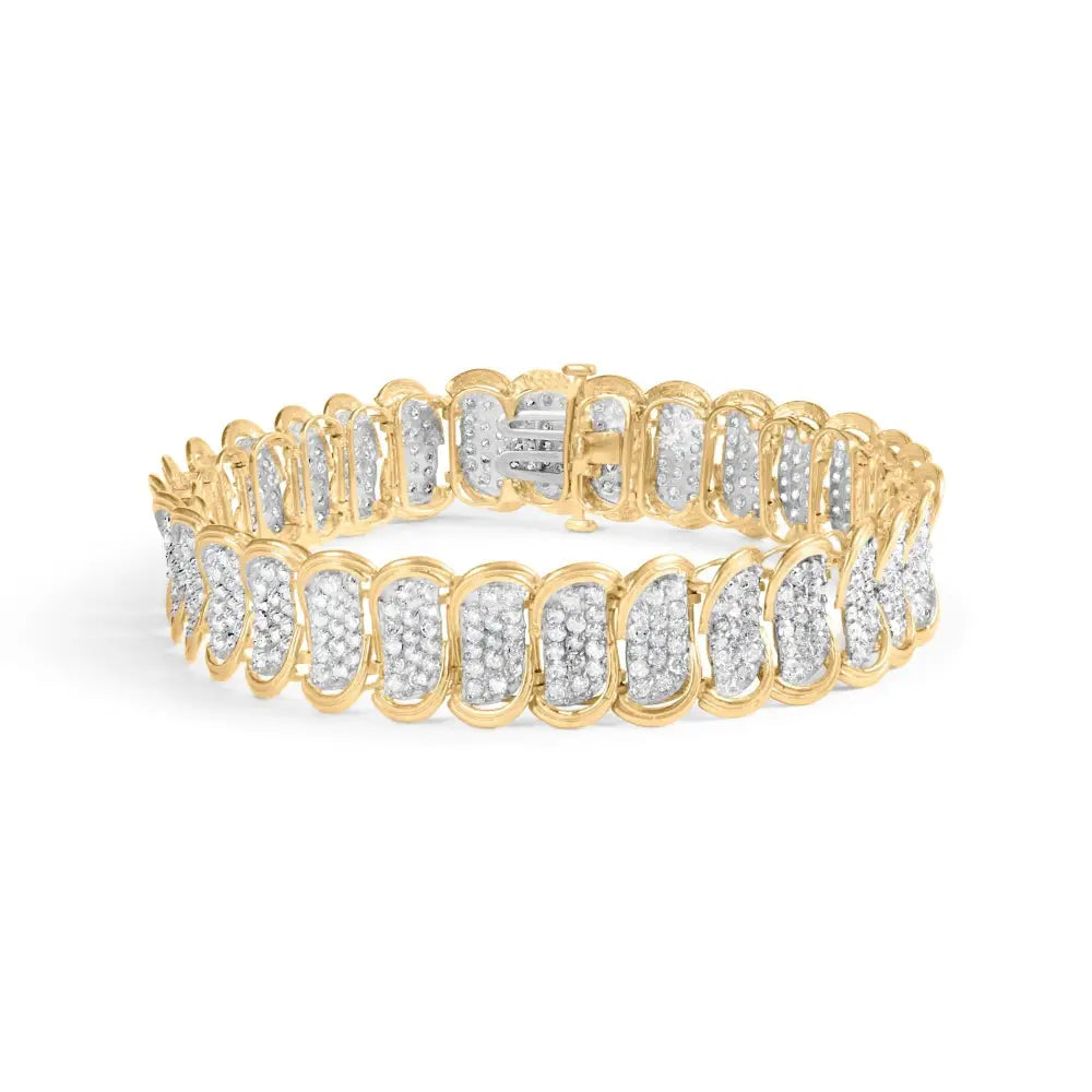 10k Yellow Gold 5.00 Cttw Diamond Oval Banded Link Bracelet (i-j Color I1-i2 Clarity) - 7’’ Inches - Fine Jewelry