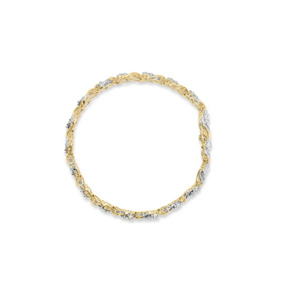 10k Yellow Gold 5.00 Cttw Round-cut and Baguette-cut Diamond Floral Link 7.25’’ Bracelet (i-j Color I2-i3 Clarity)