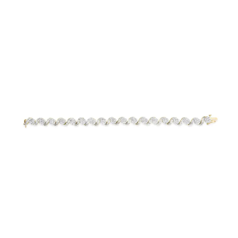 10k Yellow Gold 5.00 Cttw Round-cut and Baguette-cut Diamond Floral Link 7.25’’ Bracelet (i-j Color I2-i3 Clarity)