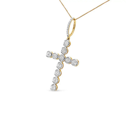 10k Yellow Gold 5/8 Cttw Miracle Set Round Diamond Circle Link Cross Pendant Necklace for Men (h-i Color Si1-si2