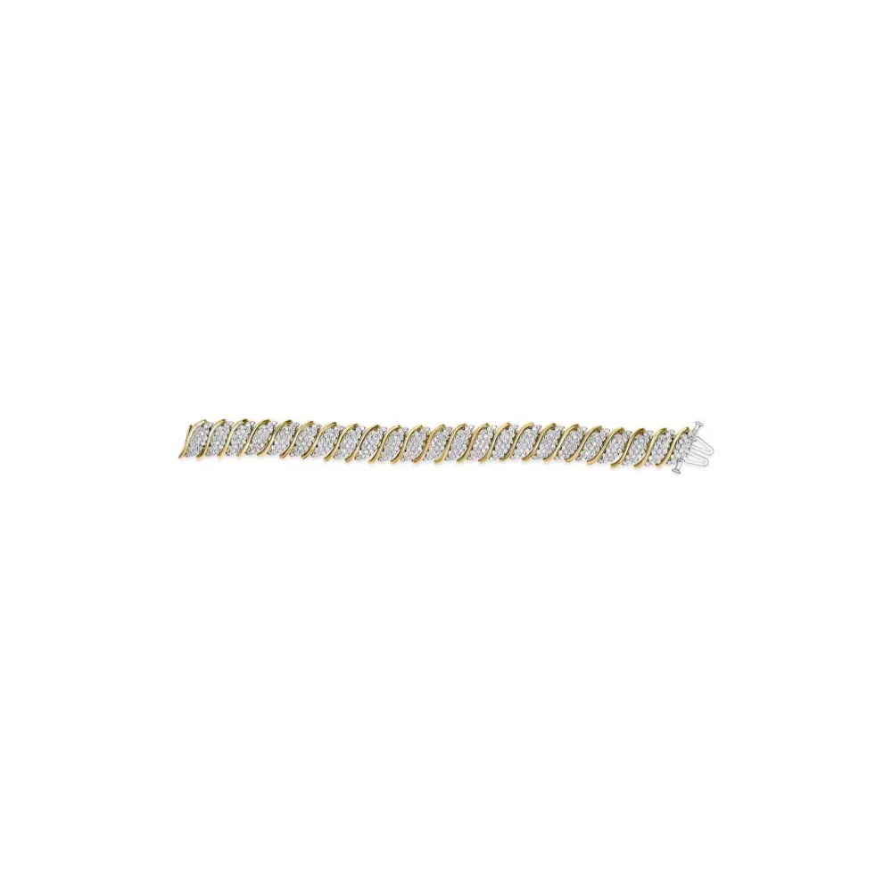 10k Yellow Gold 6.00 Cttw Pave Diamond S-link Wave Link Bracelet (h-i Color I2-i3 Clarity) - 7’’ - Fine Jewelry