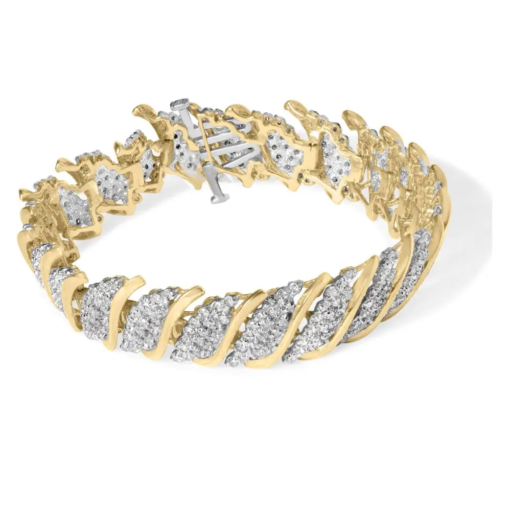 10k Yellow Gold 6.00 Cttw Pave Diamond S-link Wave Link Bracelet (h-i Color I2-i3 Clarity) - 7’’ - Fine Jewelry