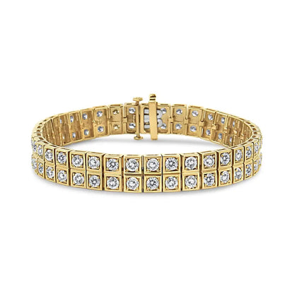 10k Yellow Gold 8.00 Cttw Round-cut Diamond Two Row Square Link Tennis Bracelet (k-l Color I1-i2 Clarity) - 7.25’’